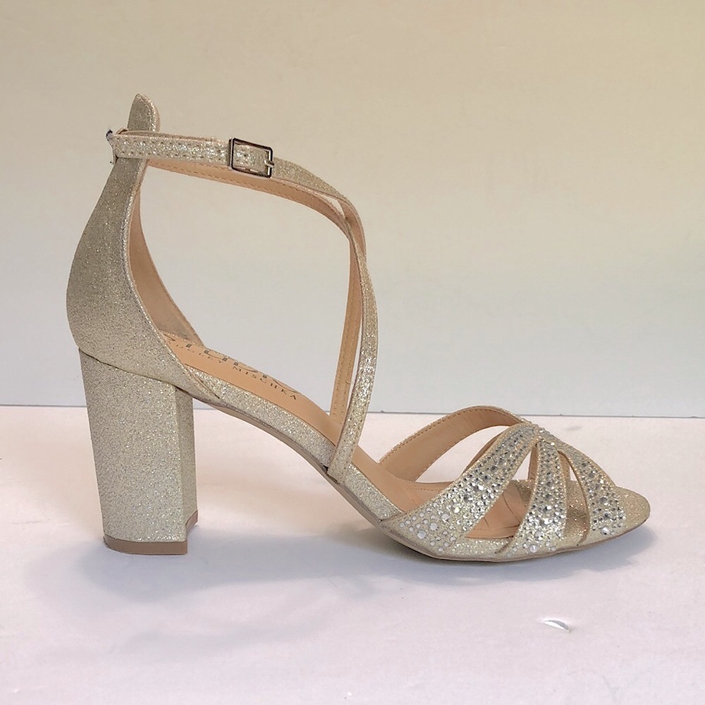 Studio Badgley Mischka Gold Strappy Heels w/ Ankle Straps Heel Height-3” Sz 7.5M